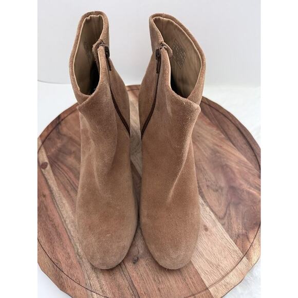 Soludos Boots Womens Size 9 Tan Suede Ankle Booties Side Zip Stacked Block Heel - Picture 5 of 9
